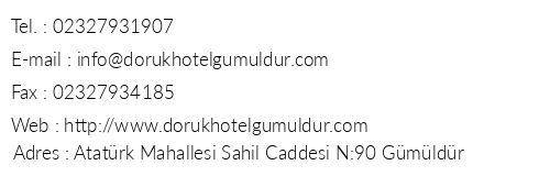 Doruk Hotel Gmldr telefon numaralar, faks, e-mail, posta adresi ve iletiim bilgileri
